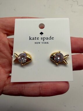 Kate Spade Gold Fish Stud Earrings with Crystal Body